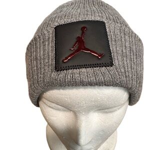Nike Gray Beanie with Black and Red Logo